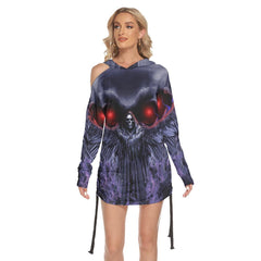 Dark Skull Death Print Open Shoulder Dress - Wonder Skull