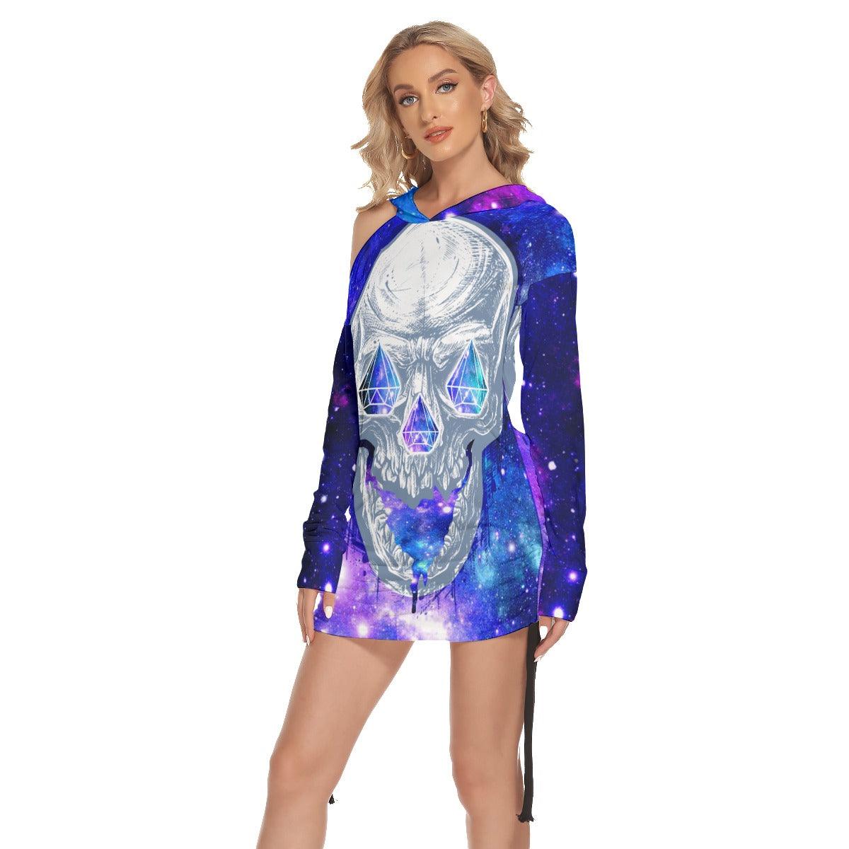 Sexy Diamond Rainbow Skull Print Open Shoulder Dress-Wonder Skull