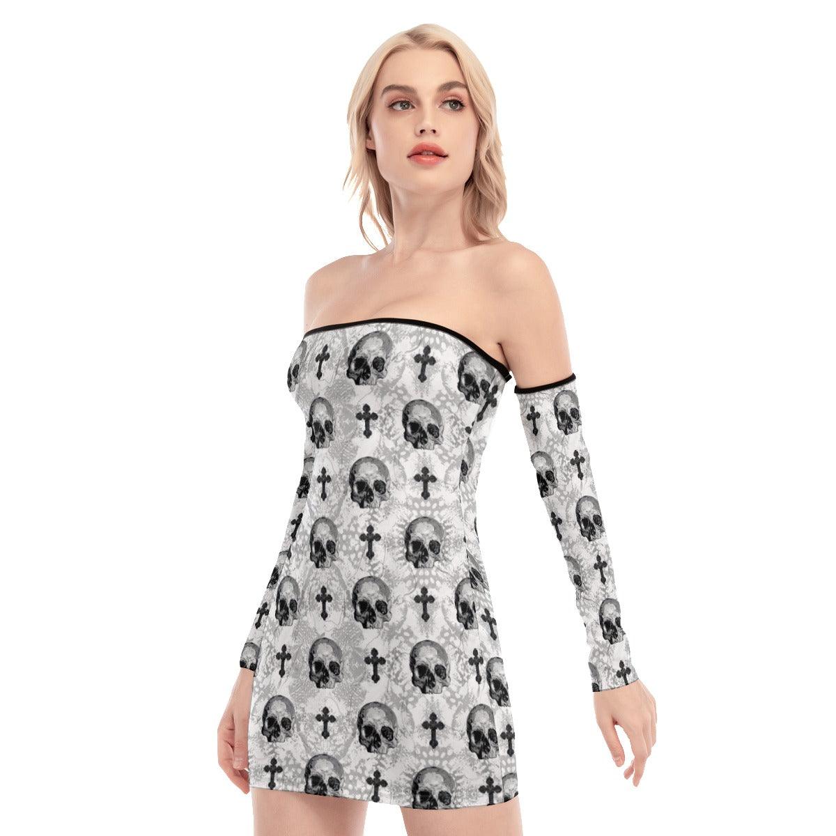 Skull Jesus Pattern Purple Off-shoulder Back Lace-up Dress - Wonder Skull