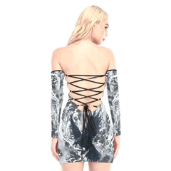 Raven Storm Off-shoulder Back Lace-up Dress - Wonder Skull