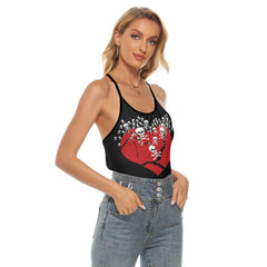 Skull Bone Heart Criss-Cross Open Back Tank Top, Hot T-Shirt For Women - Wonder Skull