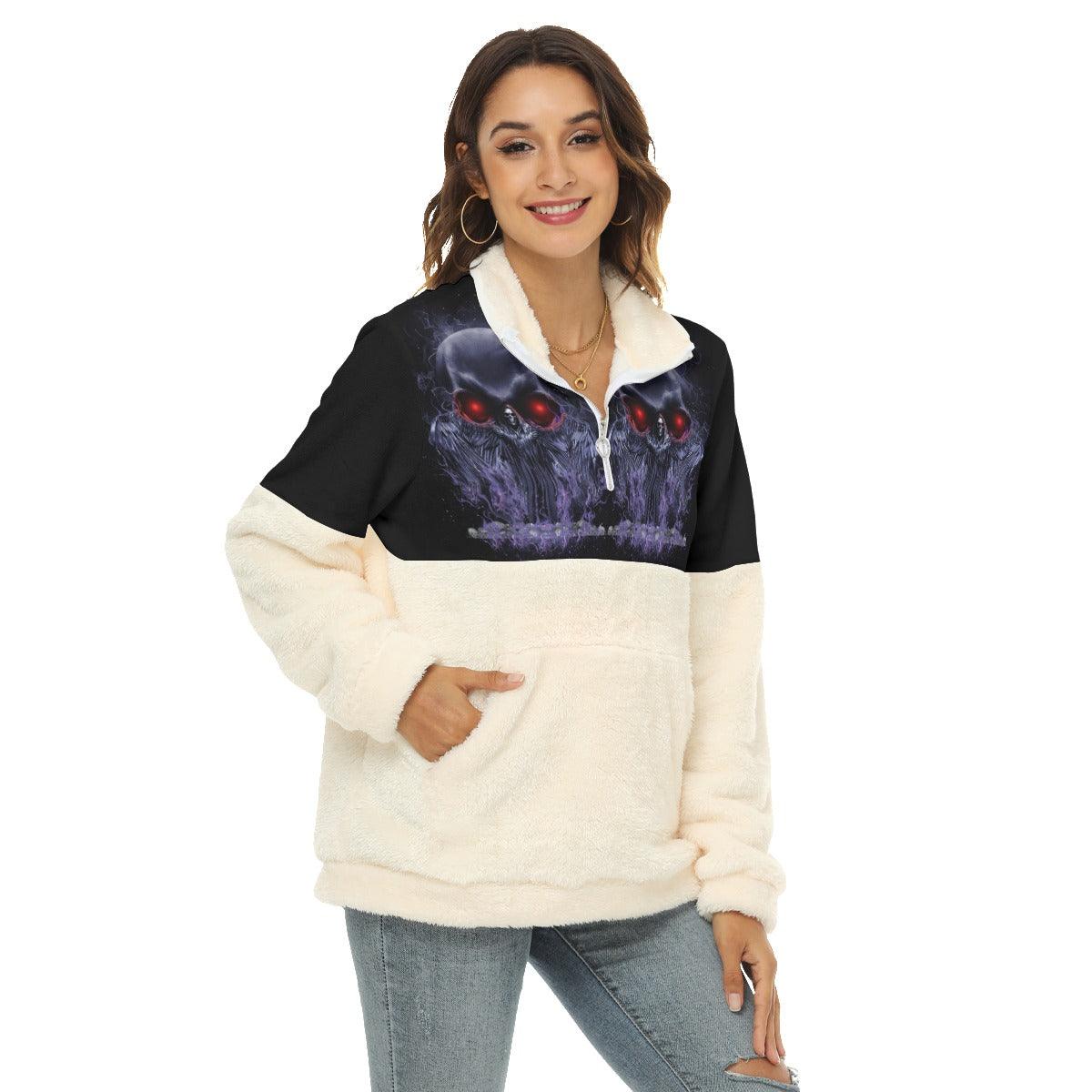 Violet Skull Fleece Sweatshirt With Half Zip - Wonder Skull