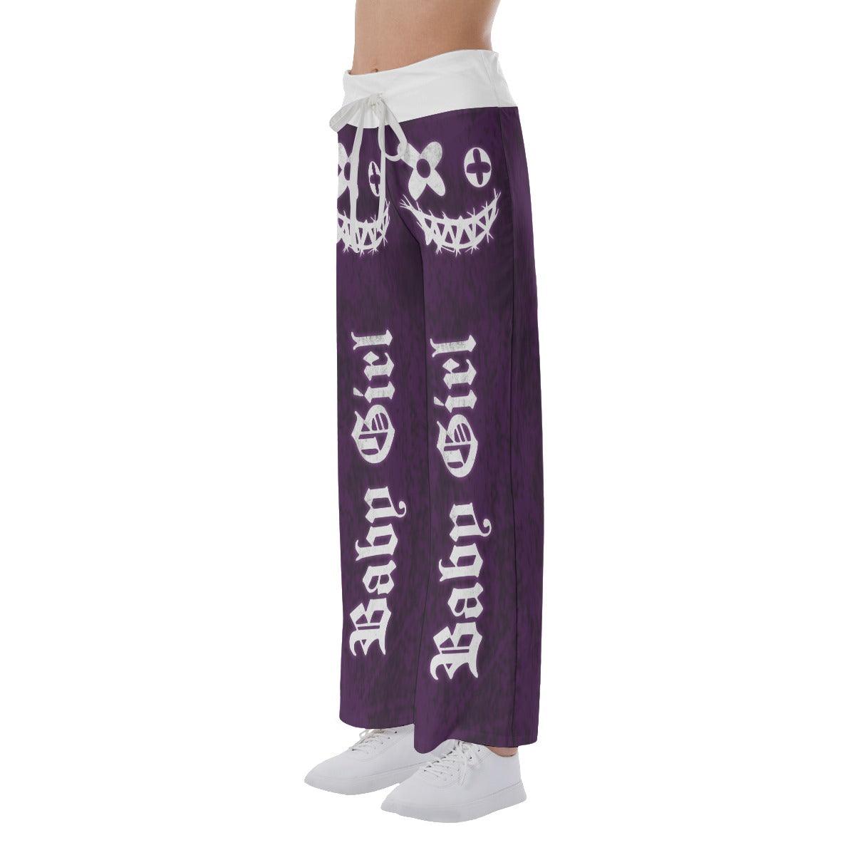 Dark Purple Bae Girl Skull High-waisted Wide Leg Pants - Wonder Skull