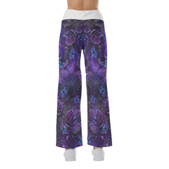 Dark Violet Skull Roses Women's High-waisted Wide Leg Pants | Wonder Skull