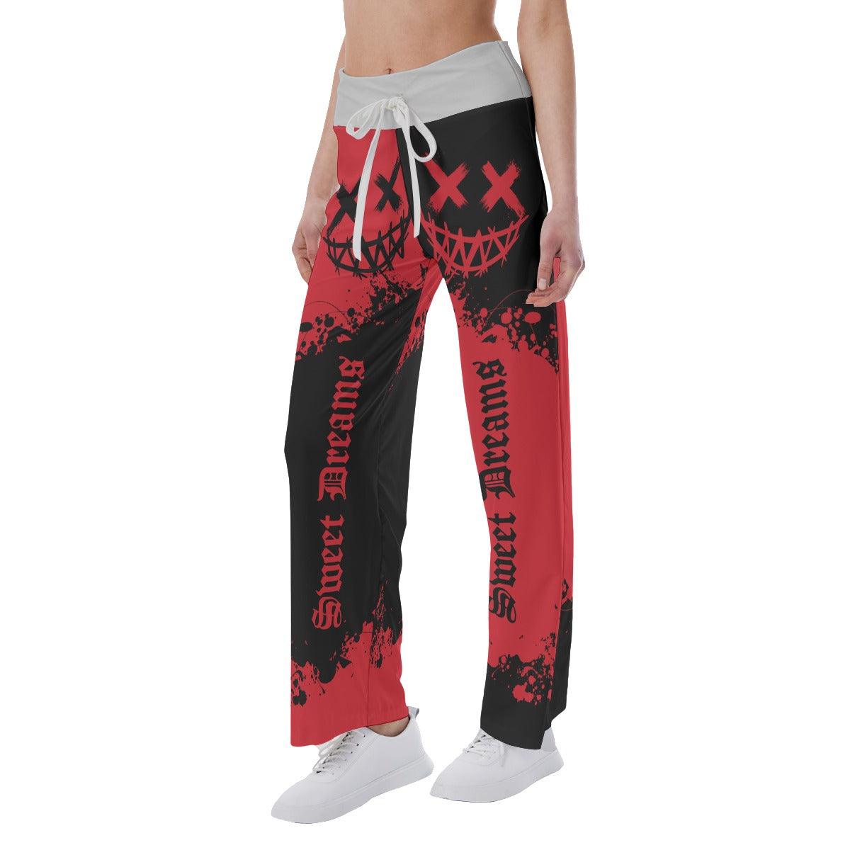 Sweet Dream Half Red Black High-waisted Wide Leg Pants - Wonder Skull