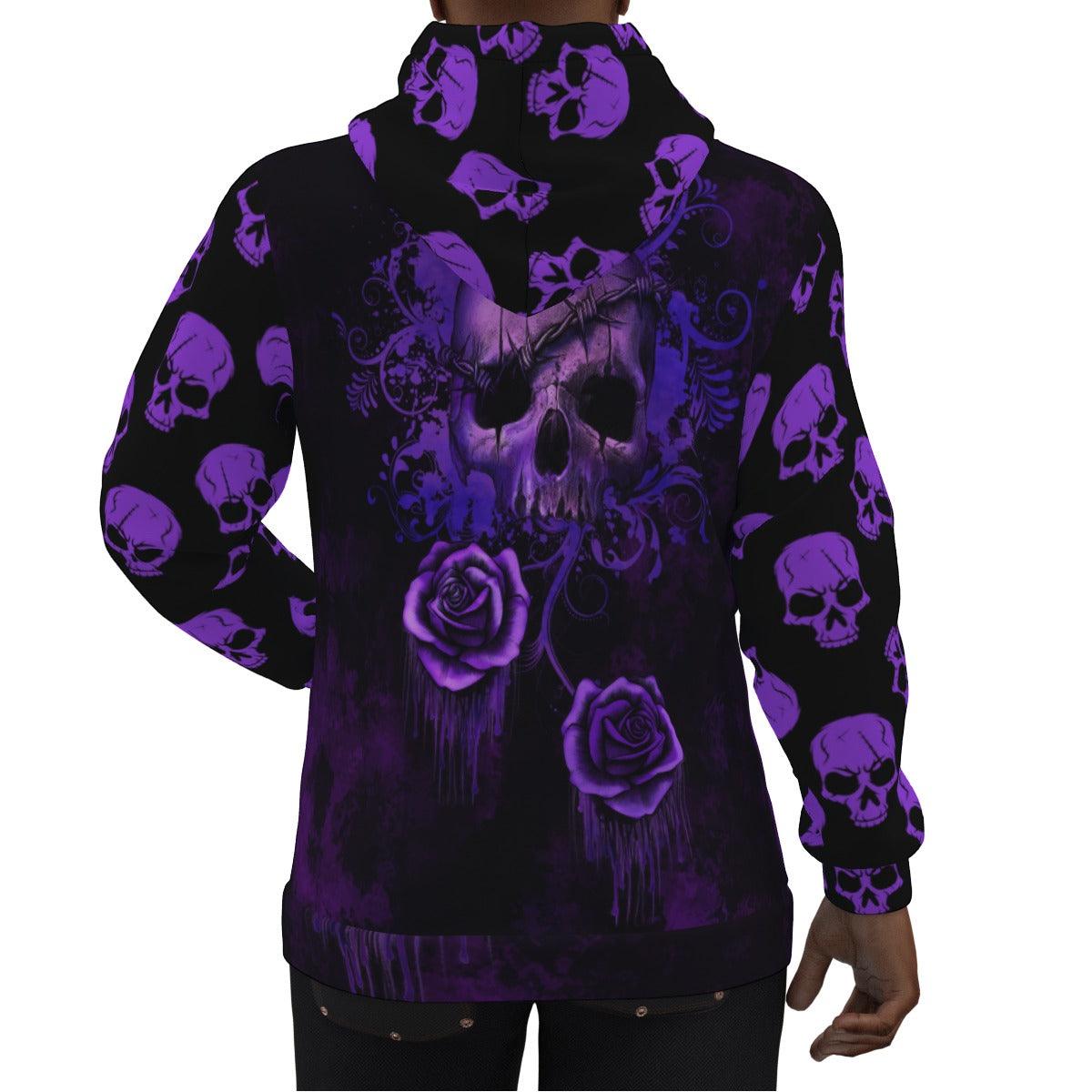 Purple Skull Flower Print Unisex Pullover Hoodie - Wonder Skull