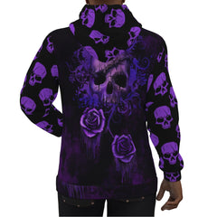 Purple Skull Flower Print Unisex Pullover Hoodie - Wonder Skull