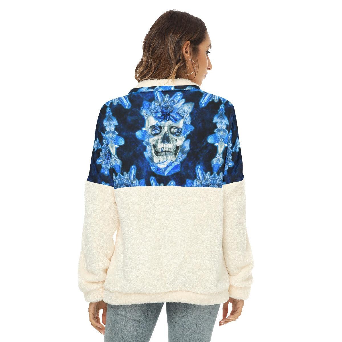 Crytle Ice Skull Fleece Sweatshirt With Half Zip - Wonder Skull