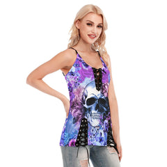 Skull Flower Pattern Gothic Eyelet Lace-up Letter Dress - Wonder Skull