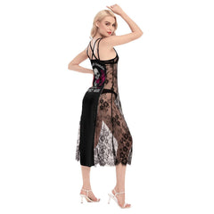 Funny Classy Sassy Skull Lace Cami Cross Back Women Dress - Wonder Skull