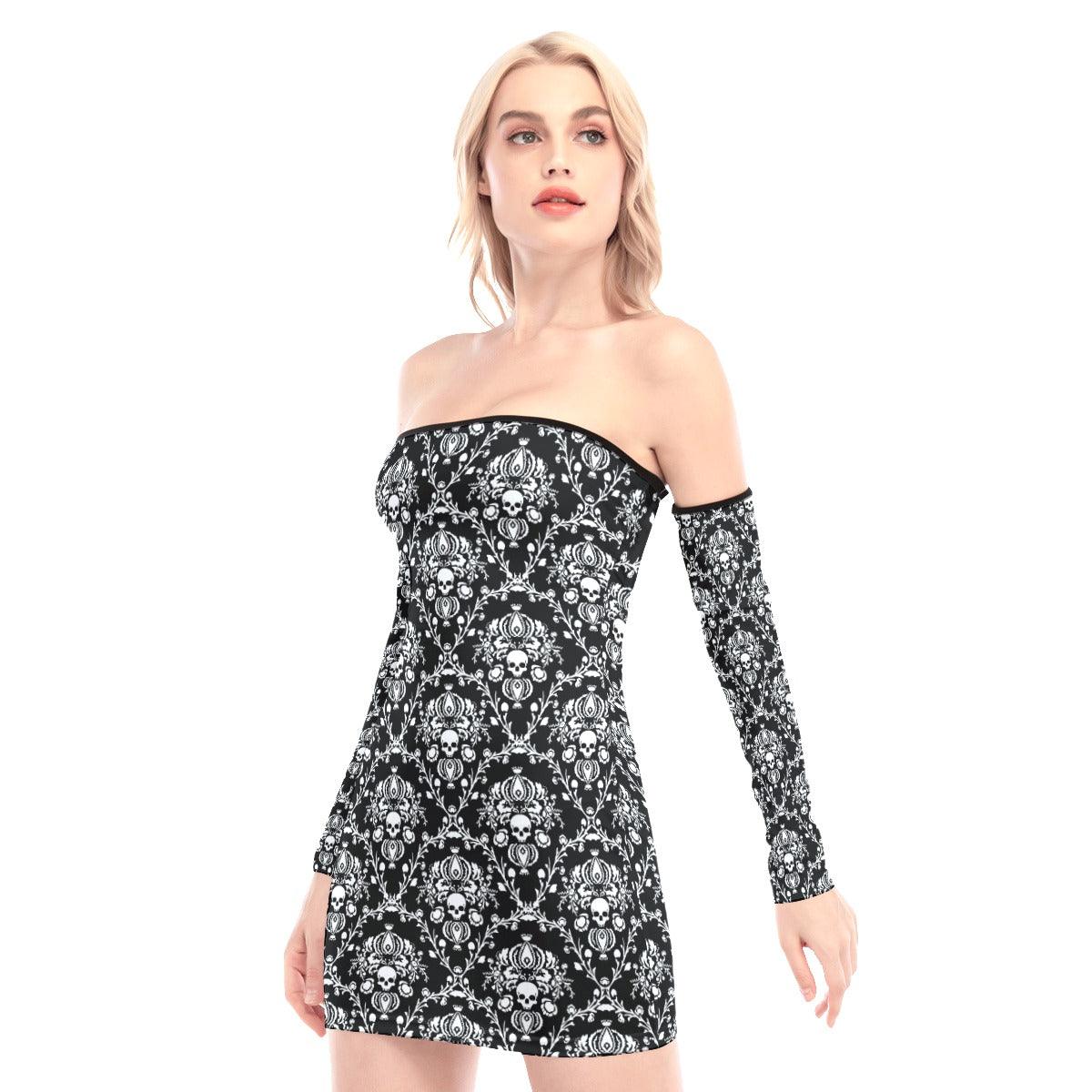 Gothic Skull Ornament Off-shoulder Back Lace-up Dress - Wonder Skull