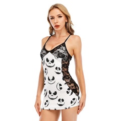 Unique Nightmare Pattern White Lace Cami Babydoll - Wonder Skull