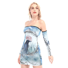Fog Forest Raven Off-shoulder Back Lace-up Dress - Wonder Skull