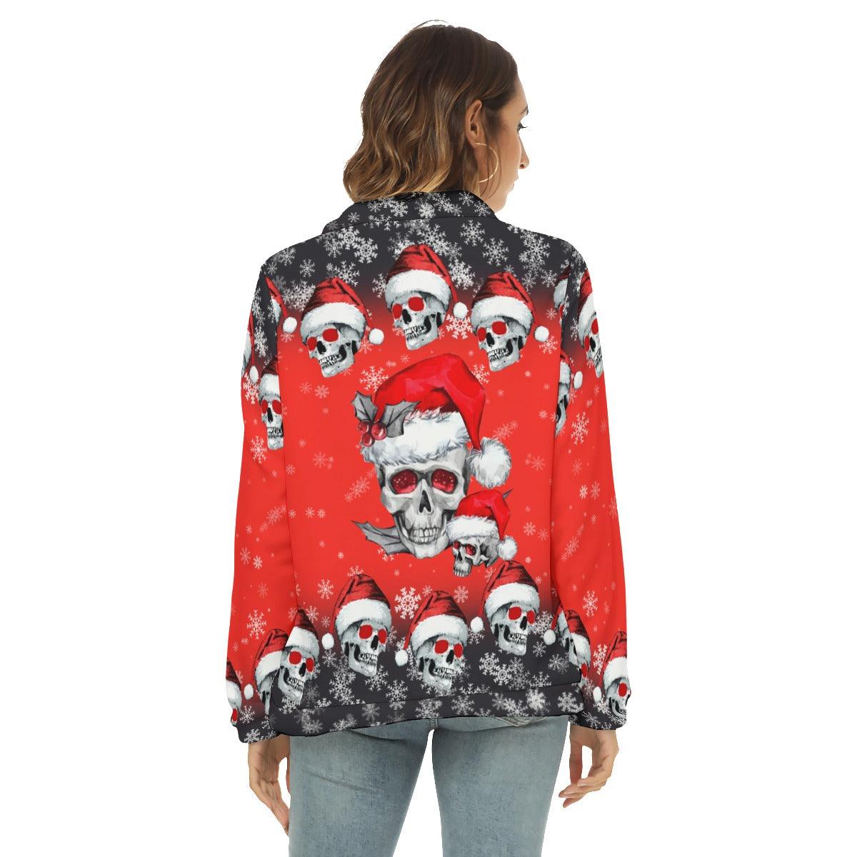 Christmas Red Skull Borg Fleece Sweatshirt With Half Zip - Wonder Skull