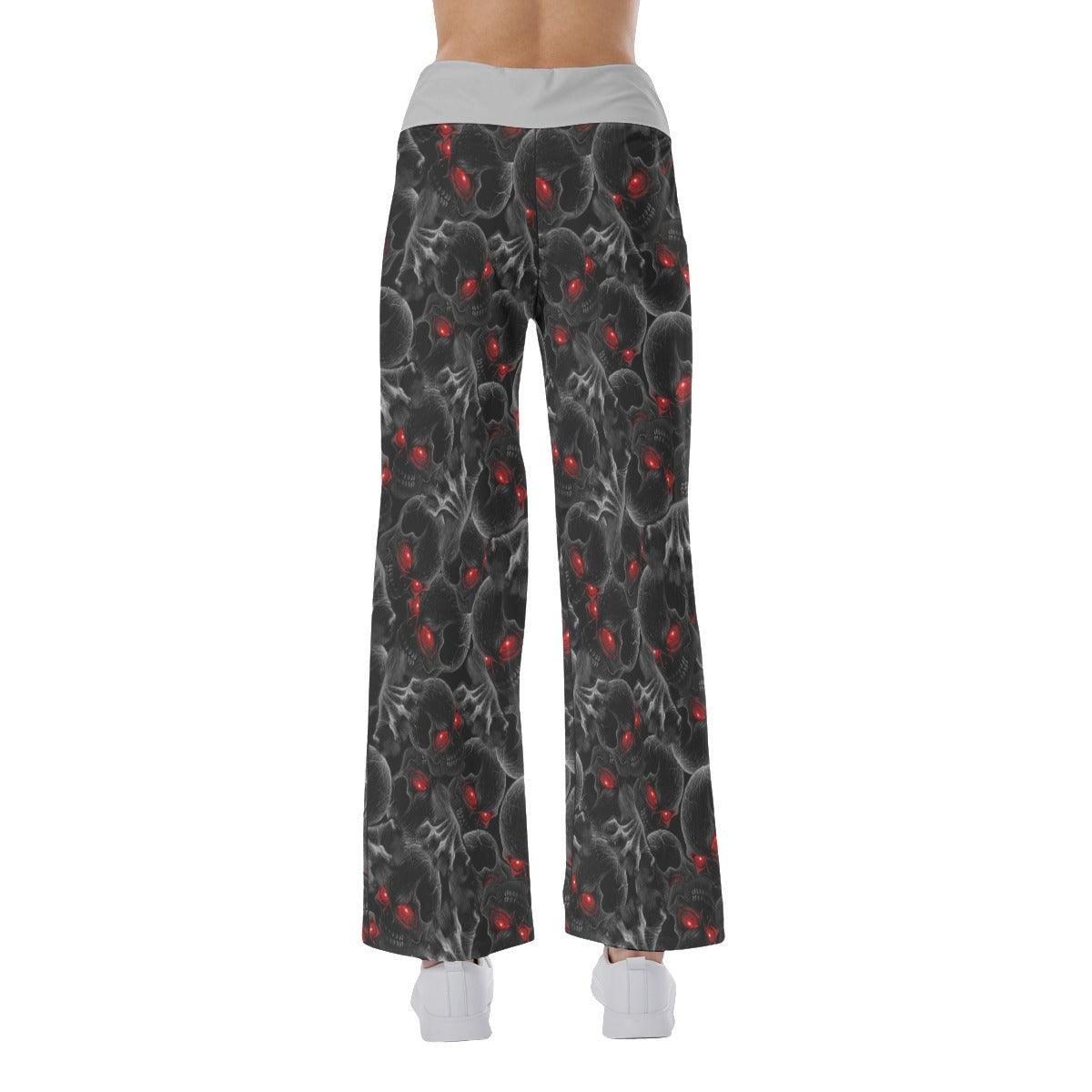 Skull Pattern Pajama Pants Print Drawstring Palazzo Lounge - Wonder Skull