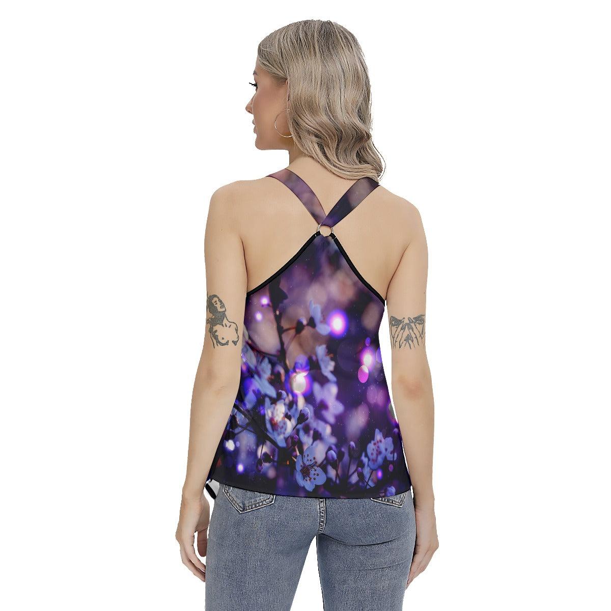 Purple Butterfly Skull Gothic Women's Racing Tank Top With Irregular - Wonder Skull