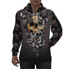 Black Butterfly Skull Print Unisex Pullover Hoodie-Wonder Skull