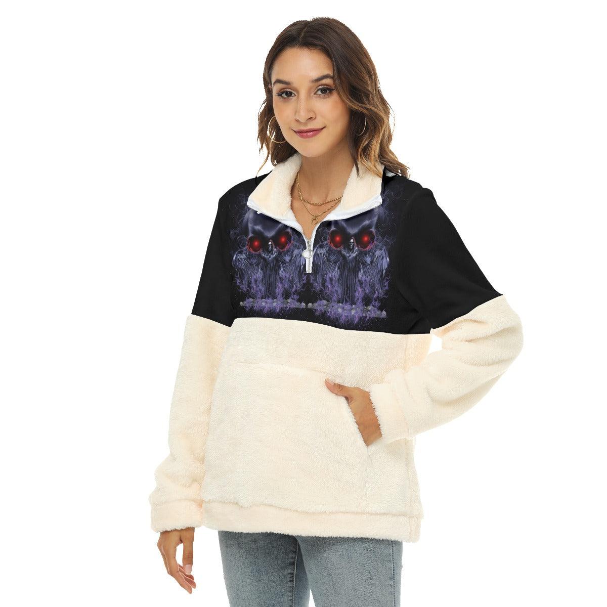 Violet Skull Fleece Sweatshirt With Half Zip - Wonder Skull