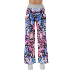 Skull Rose Pattern Pajama Pants Print Palazzo Lounge - Wonder Skull