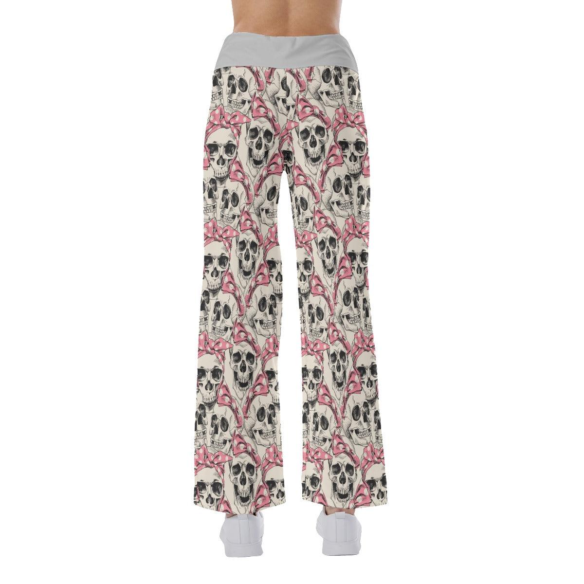 Skull Pink Bow tie High-waisted Straight-leg Trousers - Wonder Skull