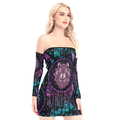 Hippie Wolf Off-shoulder Back Lace-up Dress - Wonder Skull