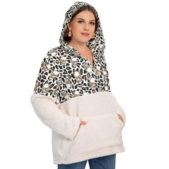 Skull Leopard Pattern Borg Fleece Hoodie With Half Zip - Wonder Skull