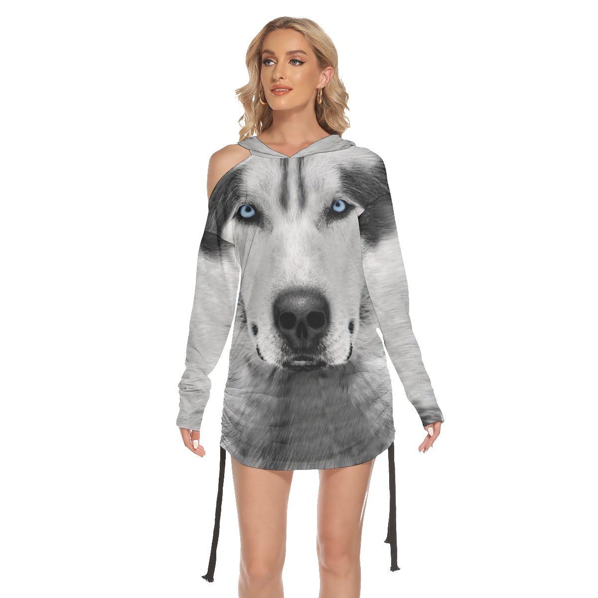 Wolf Face One Shoulder Dress For Women - Wonder Skull