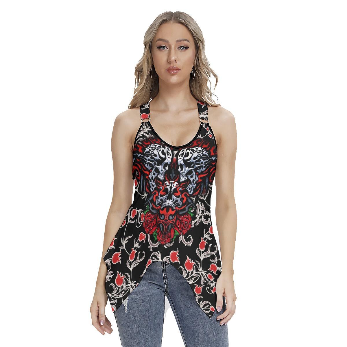 Rose Skull Sugar Women's Racing Tank Top With Irregular - Wonder Skull