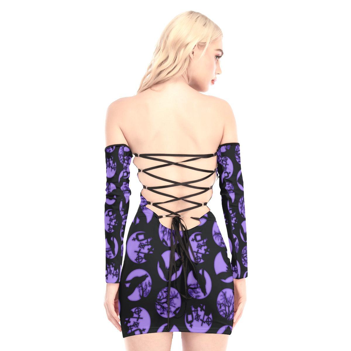 Purple Halloween Off-shoulder Back Lace-up Dress - Wonder Skull