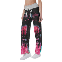 Little Nightmare Bat Pink High-waisted Straight-leg Trousers - Wonder Skull