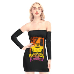 Halloween Skull Off-shoulder Back Lace-up Dress - Wonder Skull