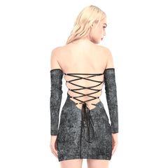 Gothic Mirror Skull Off-shoulder Back Lace-up Dress - Wonder Skull