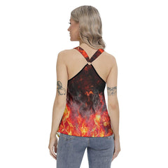 Fire Skull Gothic Women's Racing Tank Top With Irregular - Wonder Skull