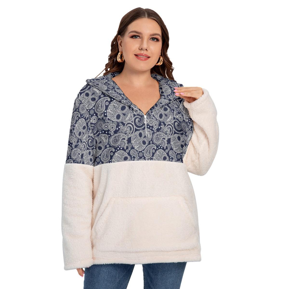 Skull Paisley Borg Fleece Hoodie With Half Zip - Wonder Skull