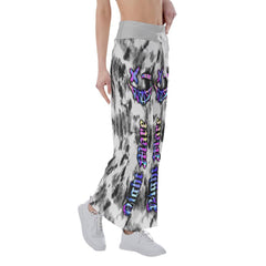 Face Smile Tiedye Gray White High-waisted Wide Leg Pants - Wonder Skull