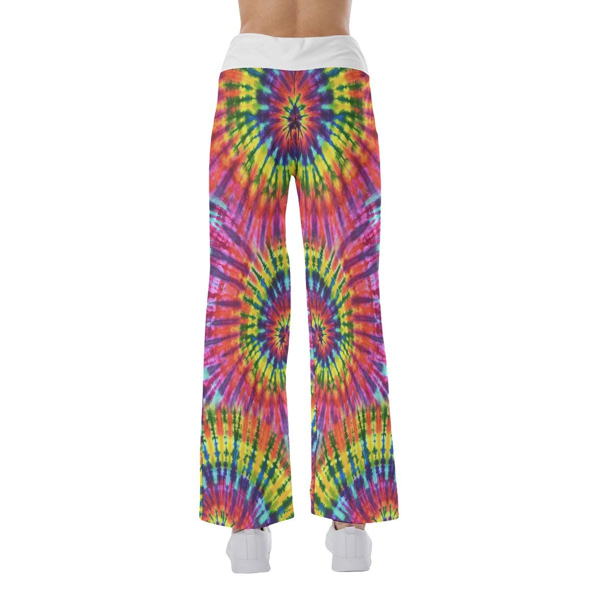 Rainbow TieDye Skull Mom High-waisted Wide Leg Pants - Wonder Skull