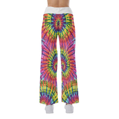 Rainbow TieDye Skull Mom High-waisted Wide Leg Pants - Wonder Skull