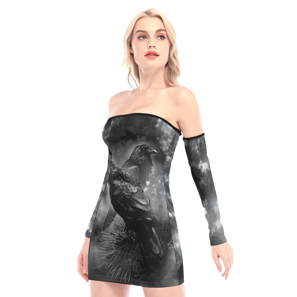 Ravens Lace Off-shoulder Back Lace-up Dress - Wonder Skull