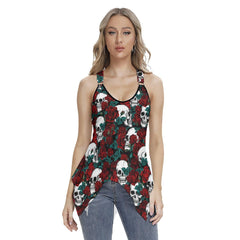 Rose Skull Pattern Women's Racing Tank Top With Irregular - Wonder Skull