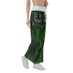 Green Flame Horror Smile Skull High-waisted Wide Leg Pants - Wonder Skull