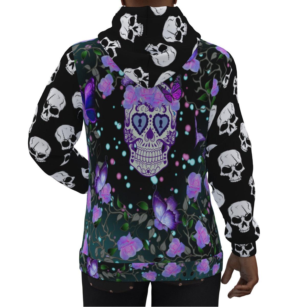 Purple Green Mandala Skull Print Unisex Pullover Hoodie-Wonder Skull