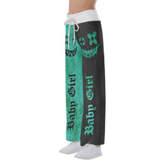 Green Black Skull Face High-waisted Straight-leg Trousers - Wonder Skull