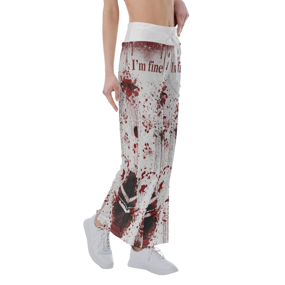 "I'm Fine" Design Horror Blood Women's High-waisted Wide Leg Pants | Wonder Skull