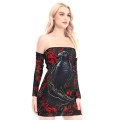 Cool Raven In The Forest Off-shoulder Back Lace-up Dress - Wonder Skull