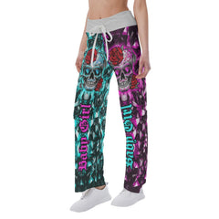 Baby Girl Half Cyan Pink High-waisted Wide Leg Pants - Wonder Skull