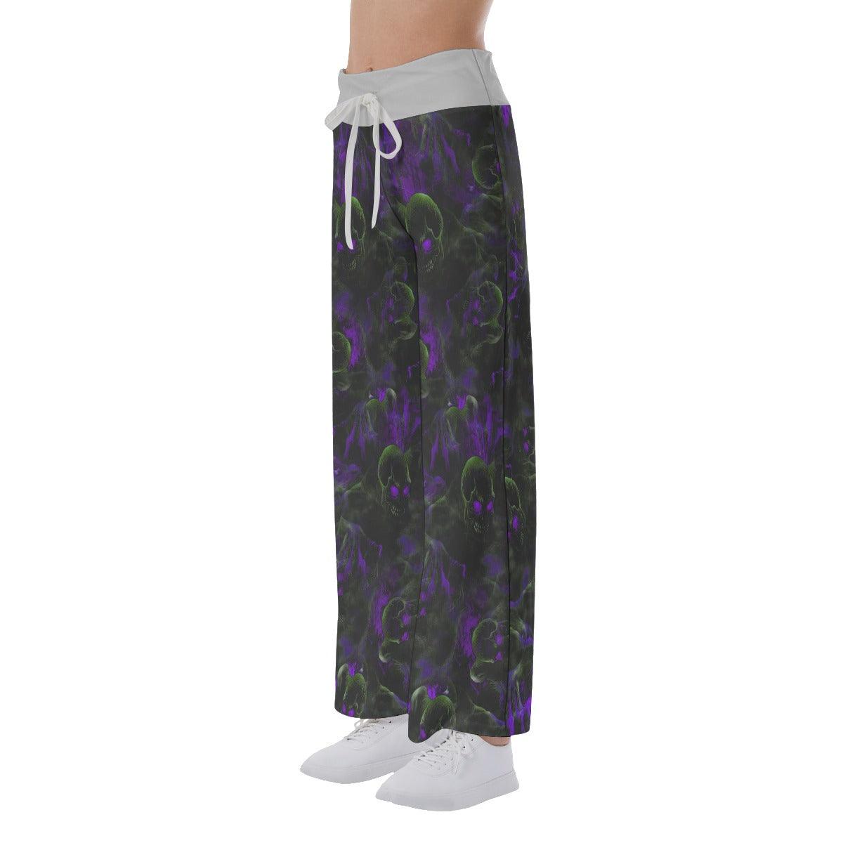 Skull Eye Purple Pajama Pants Print Palazzo Lounge - Wonder Skull