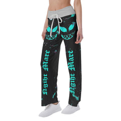Nightmare Cyan Skull Smile High-waisted Straight-leg Trousers - Wonder Skull
