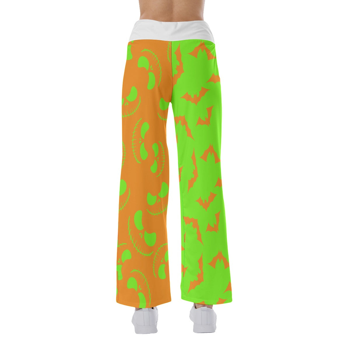 Orange Green Halloween Skull Nightmare Women's High-waisted Wide Leg Pants | Wonder Skull