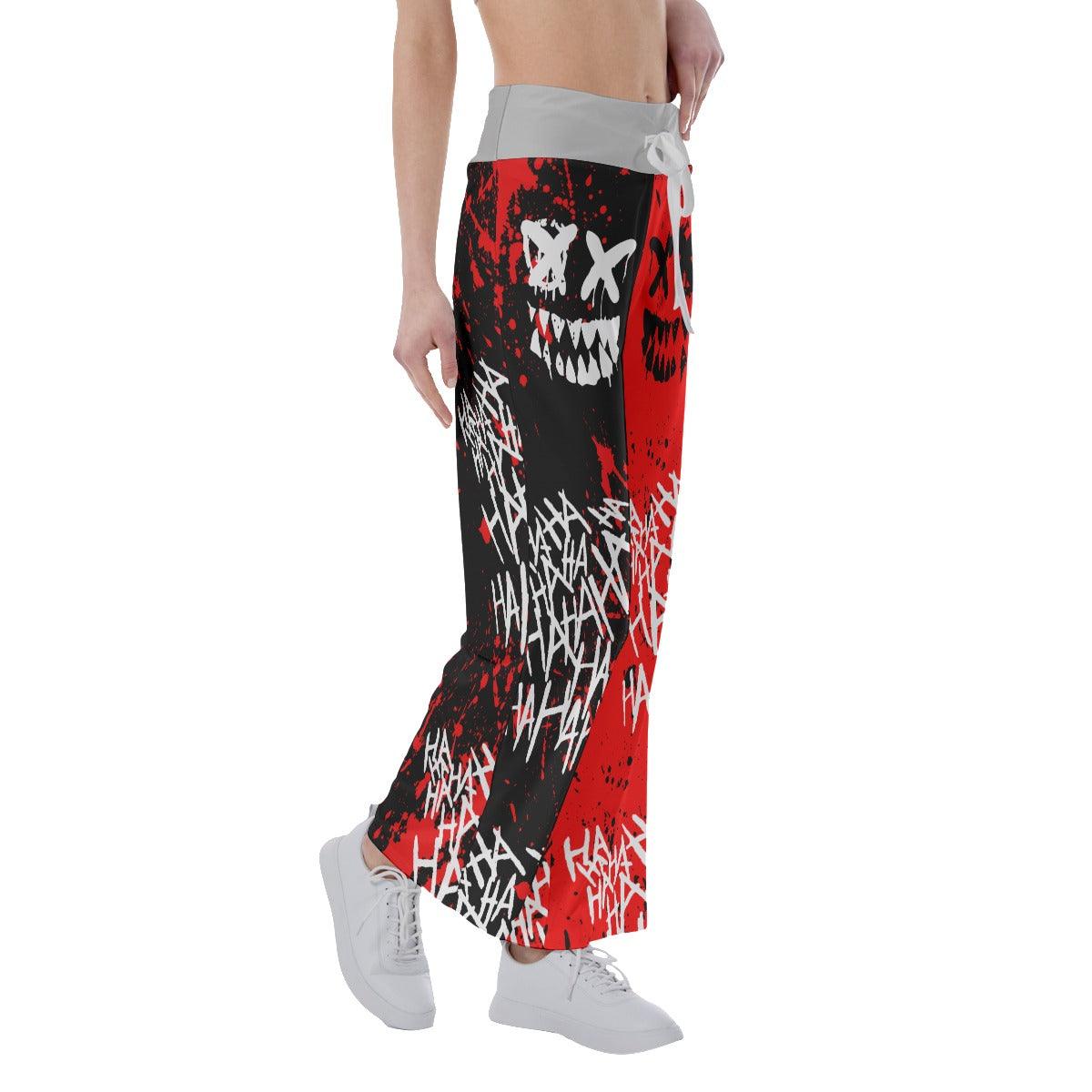 Half Red Half Black Hahaha Face Smile High-waisted Straight-leg Trousers - Wonder Skull