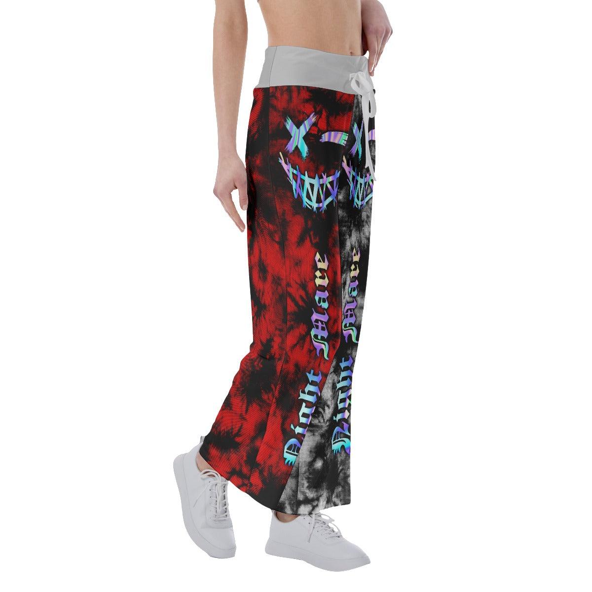 TieDye Half Red Half Gray High-waisted Wide Leg Pants - Wonder Skull